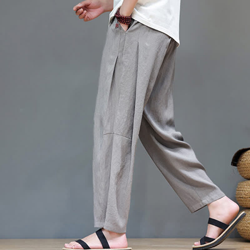 Buddha Stones Summer Casual Minimalist Drawstring Solid Ankle Pants Men's Straight Leg Pants With Pocket - image 3