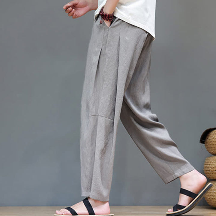 Buddha Stones Summer Casual Minimalist Drawstring Solid Ankle Pants Men's Straight Leg Pants With Pocket - image 3