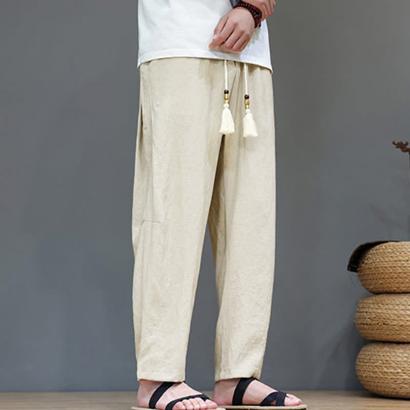 Buddha Stones Summer Casual Minimalist Drawstring Solid Ankle Pants Men's Straight Leg Pants With Pocket - image 31