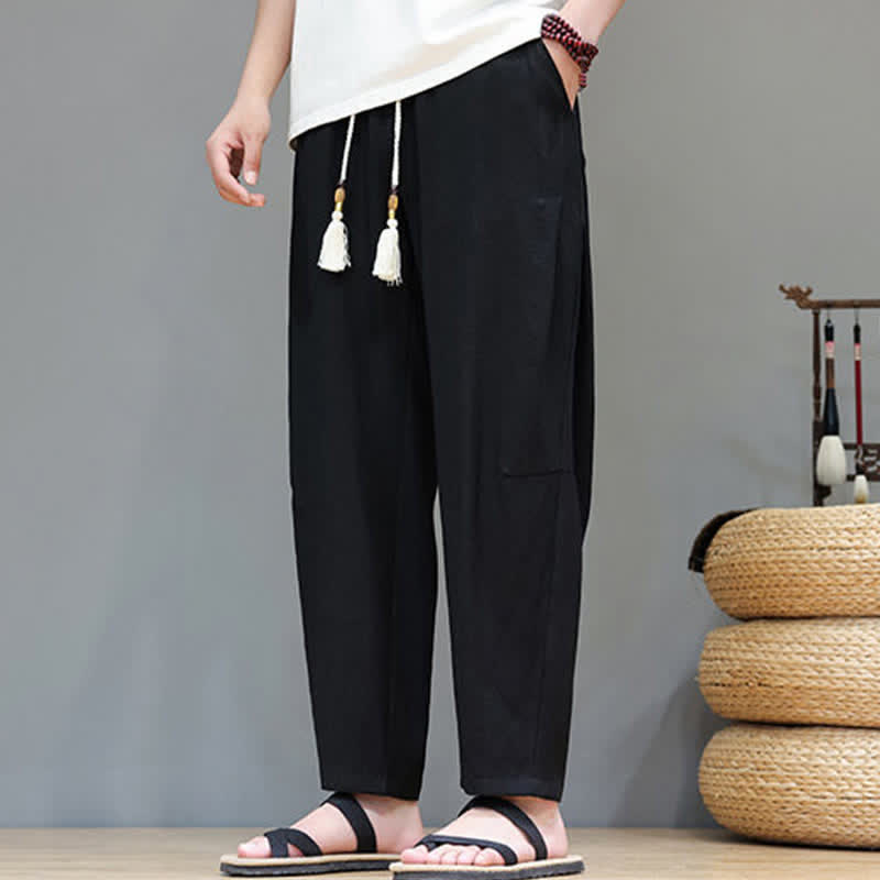 Buddha Stones Summer Casual Minimalist Drawstring Solid Ankle Pants Men's Straight Leg Pants With Pocket - image 25