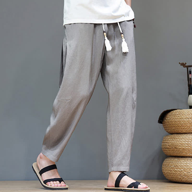 Buddha Stones Summer Casual Minimalist Drawstring Solid Ankle Pants Men's Straight Leg Pants With Pocket - image 6