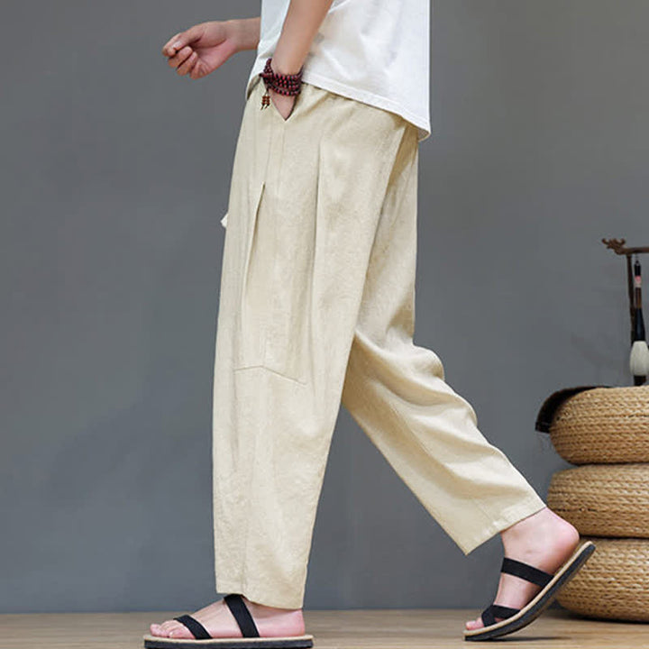 Buddha Stones Summer Casual Minimalist Drawstring Solid Ankle Pants Men's Straight Leg Pants With Pocket - image 35