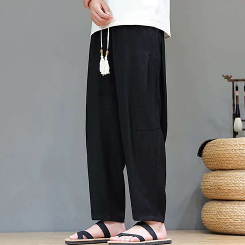 Buddha Stones Summer Casual Minimalist Drawstring Solid Ankle Pants Men's Straight Leg Pants With Pocket - image 27