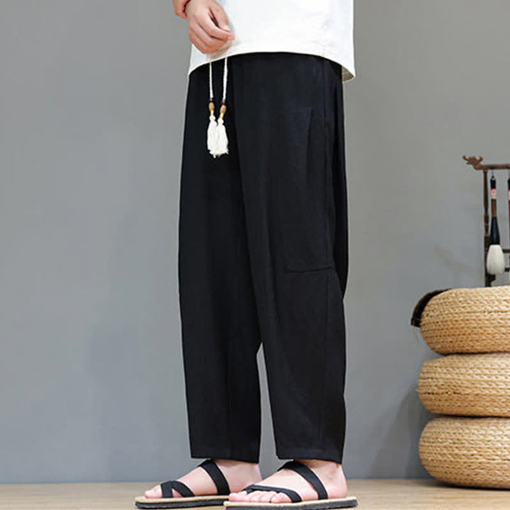Buddha Stones Summer Casual Minimalist Drawstring Solid Ankle Pants Men's Straight Leg Pants With Pocket - image 27
