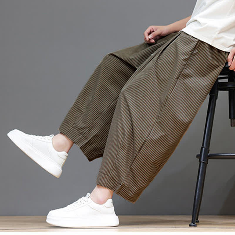 Buddha Stones Summer Casual Drawstring Striped Linen Capri Pants Men's Harem Pants With Pocket - Peru - US/UK/AU46, EU56 (5XL) - image 20