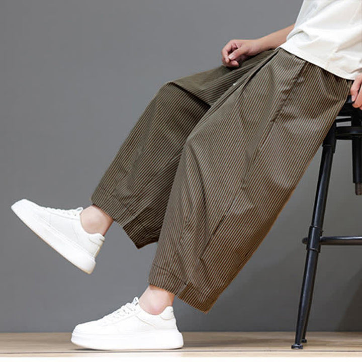 Buddha Stones Summer Casual Drawstring Striped Linen Capri Pants Men's Harem Pants With Pocket - Peru - US/UK/AU46, EU56 (5XL) - image 20