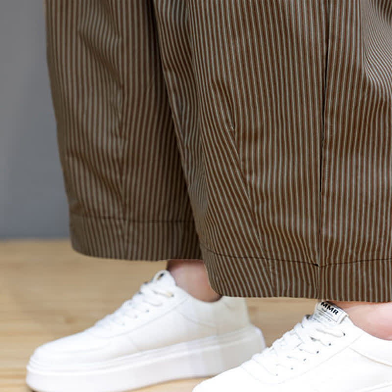 Buddha Stones Summer Casual Drawstring Striped Linen Capri Pants Men's Harem Pants With Pocket - image 32