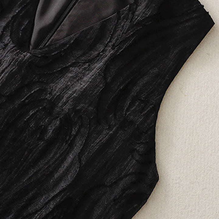 Buddha Stones Summer Elegant Casual Minimalist Lines Solid V-Neck Women's Summer Sleeveless Dress With Pockets - image 14