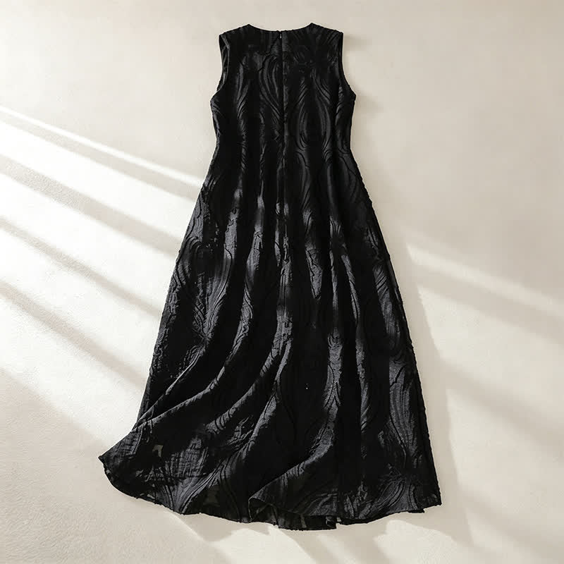 Buddha Stones Summer Elegant Casual Minimalist Lines Solid V-Neck Women's Summer Sleeveless Dress With Pockets - image 10