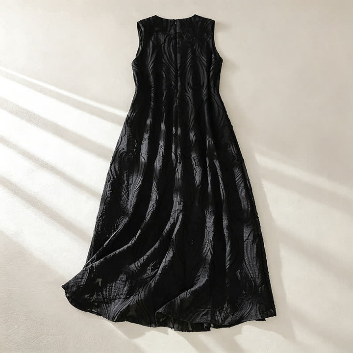 Buddha Stones Summer Elegant Casual Minimalist Lines Solid V-Neck Women's Summer Sleeveless Dress With Pockets - image 10