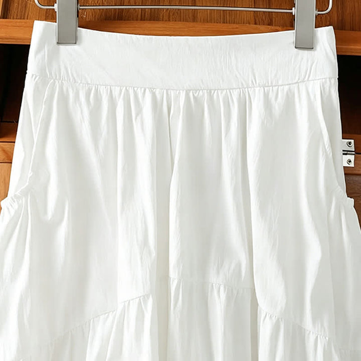 Buddha Stones Summer Casual Boho Solid Line Women's Skirts With Pockets - image 15