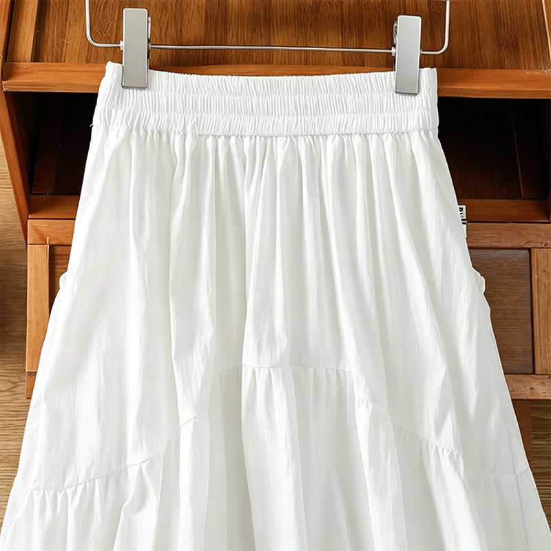 Buddha Stones Summer Casual Boho Solid Line Women's Skirts With Pockets - image 16