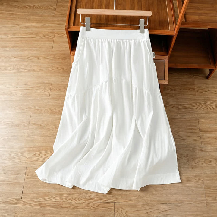 Buddha Stones Summer Casual Boho Solid Line Women's Skirts With Pockets - image 14