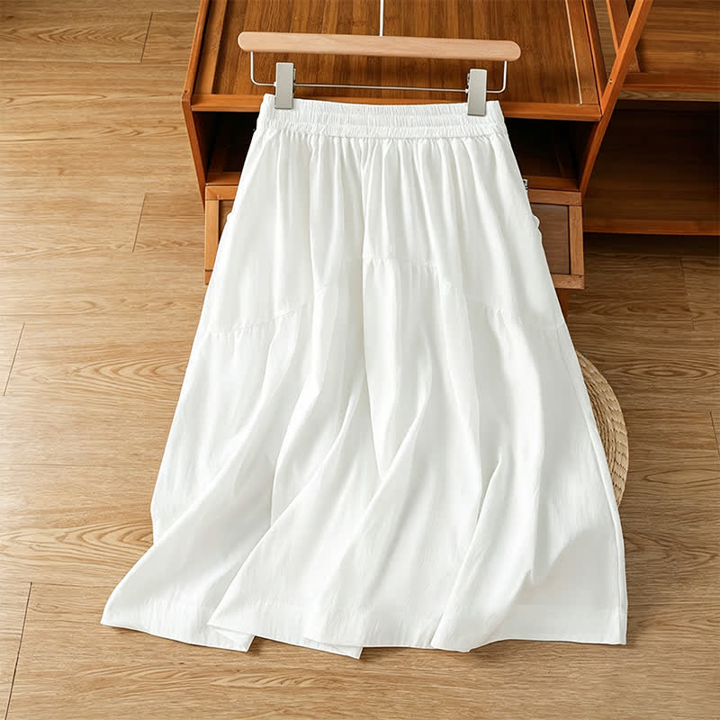 Buddha Stones Summer Casual Boho Solid Line Women's Skirts With Pockets - White - US8-10, UK/AU12-14, EU40-42 (XL) - image 13