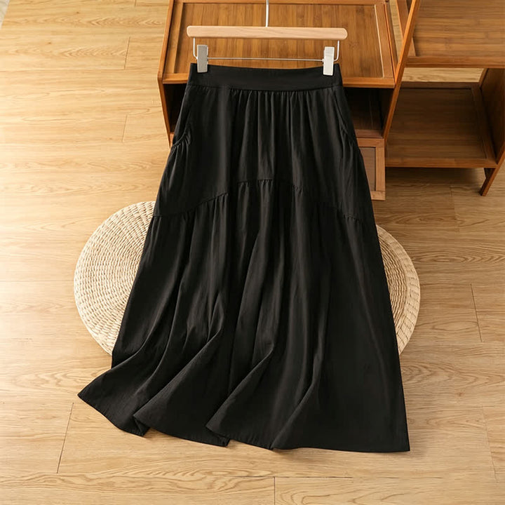 Buddha Stones Summer Casual Boho Solid Line Women's Skirts With Pockets - image 8