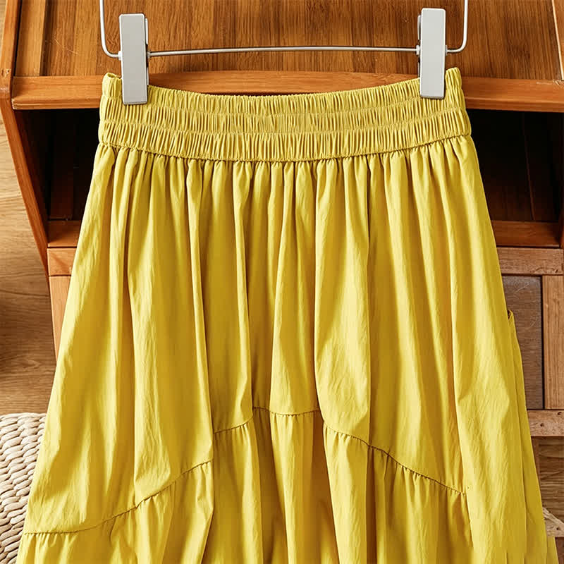 Buddha Stones Summer Casual Boho Solid Line Women's Skirts With Pockets - image 3