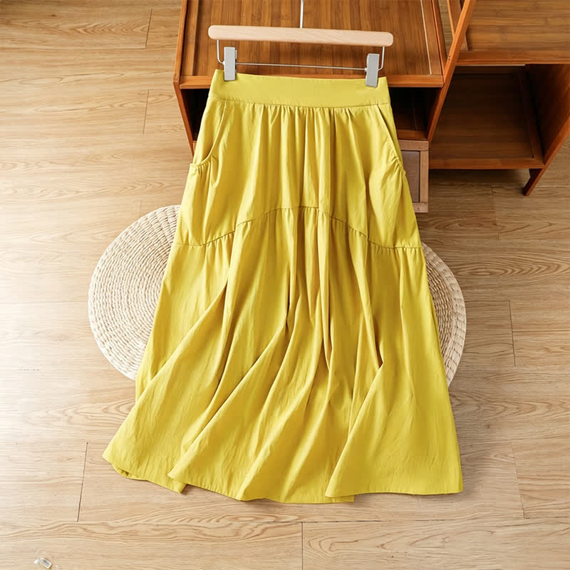 Buddha Stones Summer Casual Boho Solid Line Women's Skirts With Pockets - image 1