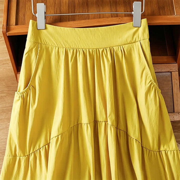 Buddha Stones Summer Casual Boho Solid Line Women's Skirts With Pockets - image 2