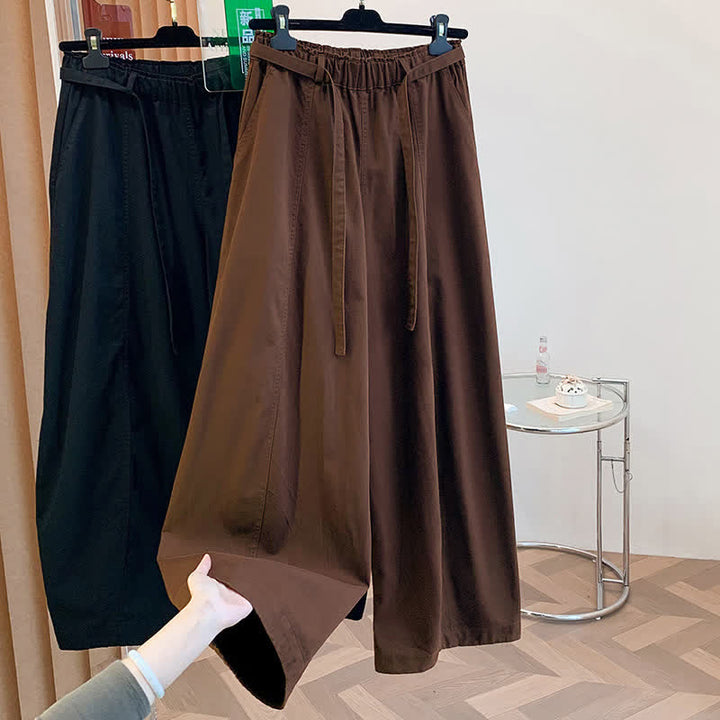 Buddha Stones Spring Casual Minimalist Drawstring Solid Long Pants Women's Harem Pants With Pockets - image 28