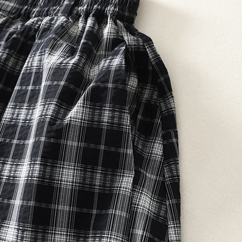 Buddha Stones Summer Casual Plaid Long Pants Women's Tapered Pants With Pockets - image 12