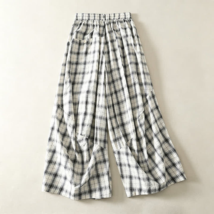 Buddha Stones Summer Casual Plaid Long Pants Women's Tapered Pants With Pockets - image 1