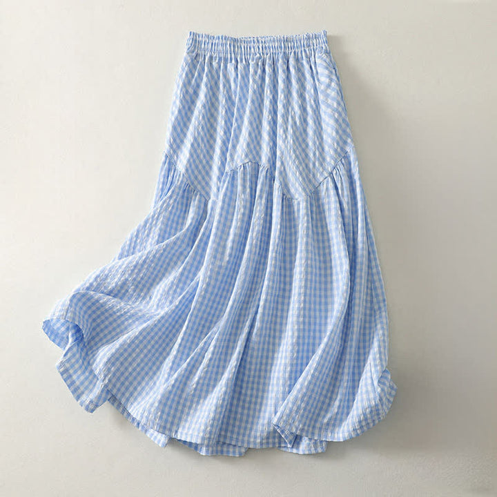 Buddha Stones Summer Casual Boho Blue Plaid Women's Skirts - image 1