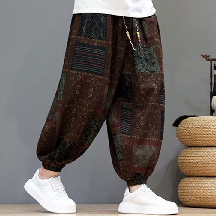 Buddha Stones Summer Boho Casual Drawstring Geometric Cropped Pants Men's Harem Pants With Pocket - image 14