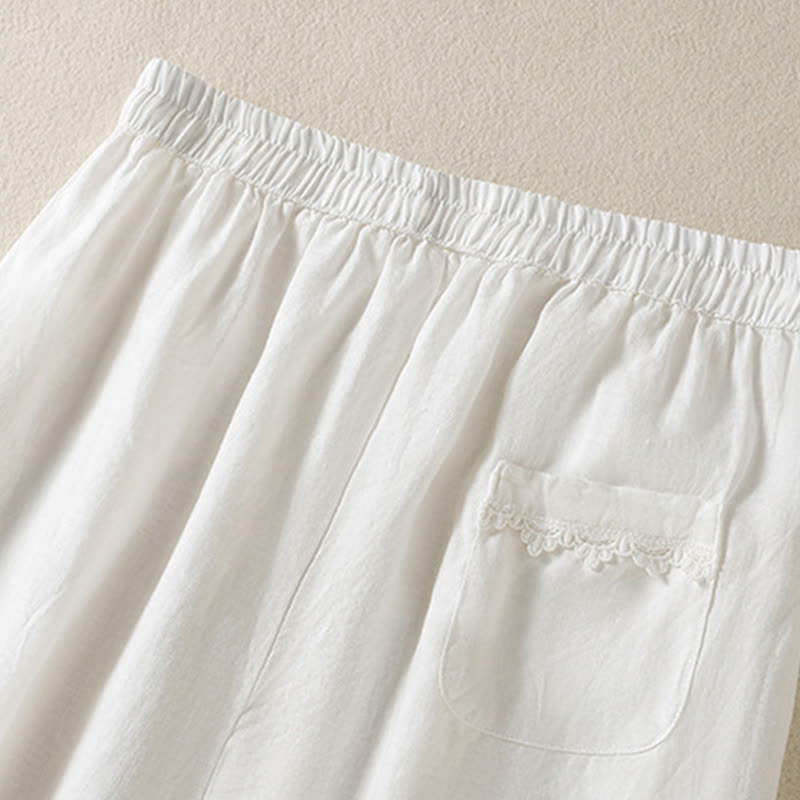 Buddha Stones Summer Casual Boho Drawstring Solid Cropped Pants Ramie Women's Harem Pants With Pockets - image 24
