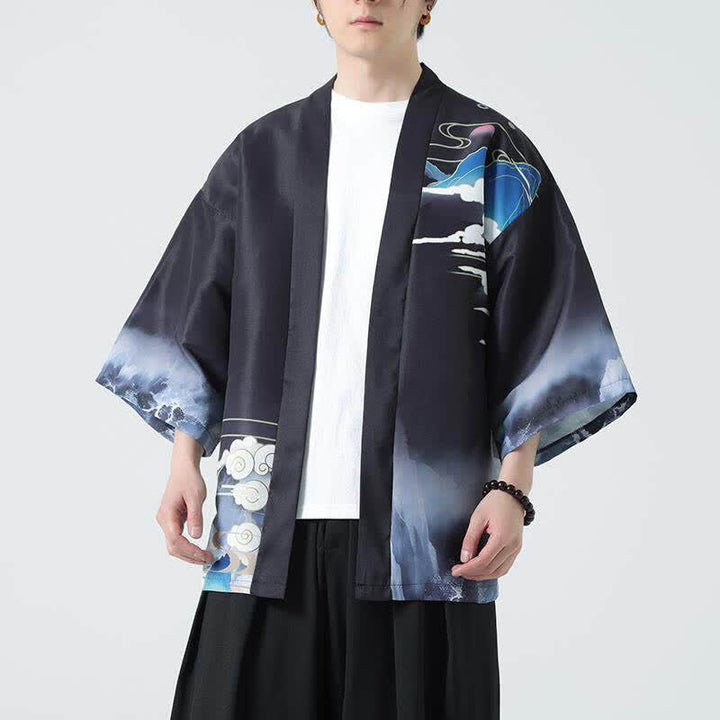 Buddha Stones Summer Casual Vintage Crane Print Men's Kimonos - image 5