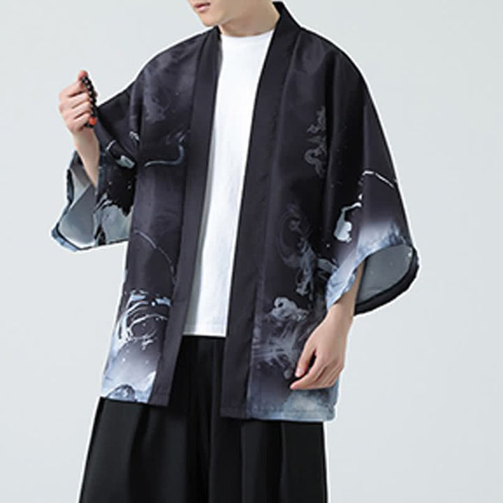 Buddha Stones Summer Casual Vintage Crane Print Men's Kimonos - image 13
