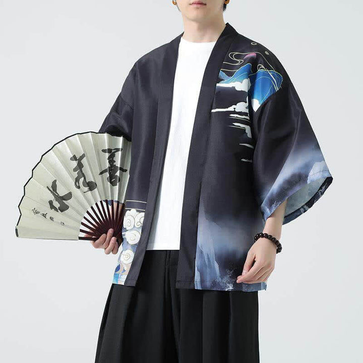 Buddha Stones Summer Casual Vintage Crane Print Men's Kimonos - Crane - US/UK/AU48, EU58 (5XL) - image 0