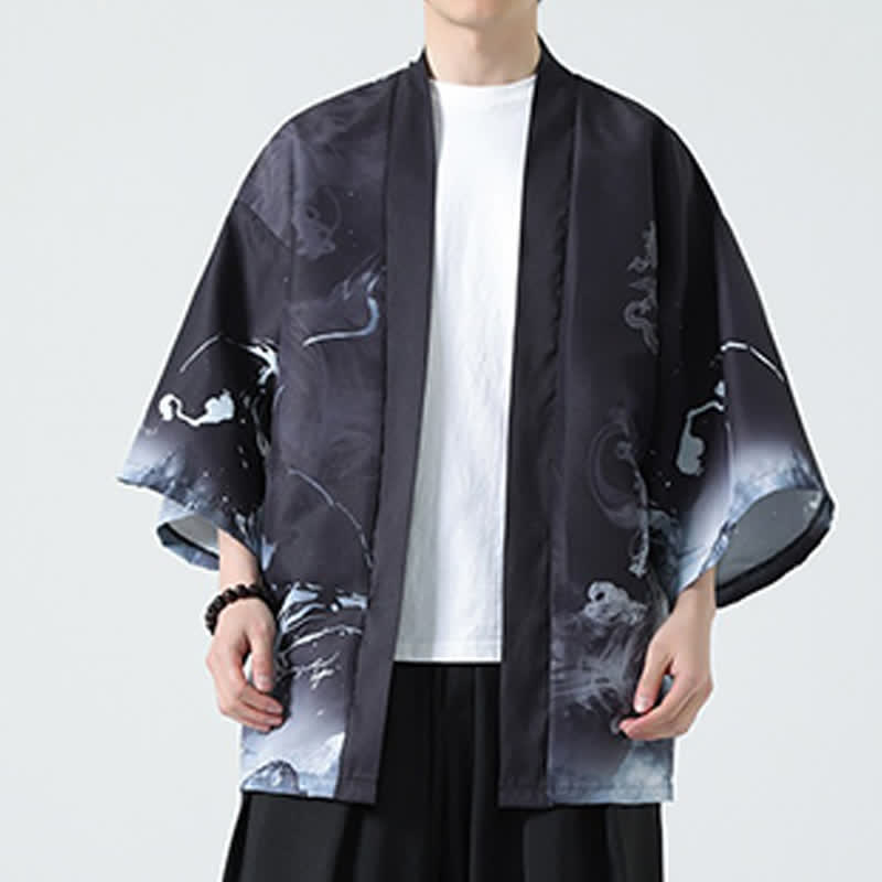 Buddha Stones Summer Casual Vintage Crane Print Men's Kimonos - image 16