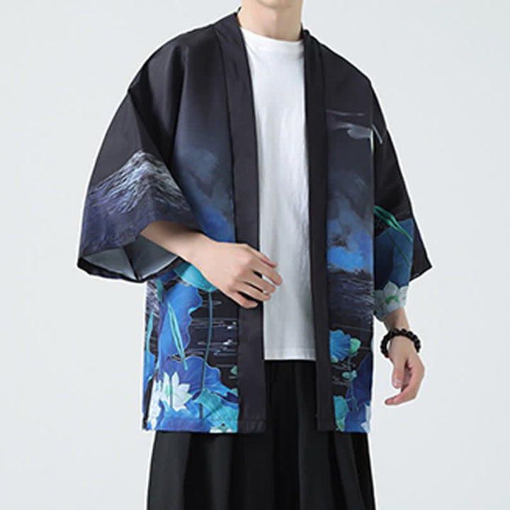 Buddha Stones Summer Casual Vintage Crane Print Men's Kimonos - image 38