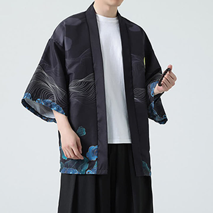 Buddha Stones Summer Casual Vintage Crane Print Men's Kimonos - image 26