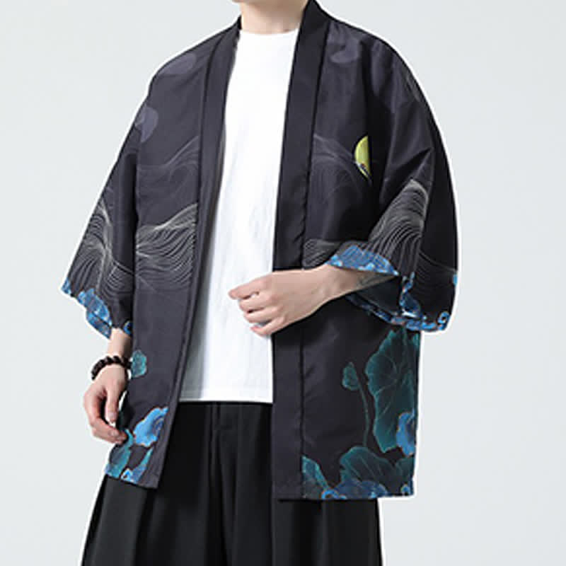 Buddha Stones Summer Casual Vintage Crane Print Men's Kimonos - image 27