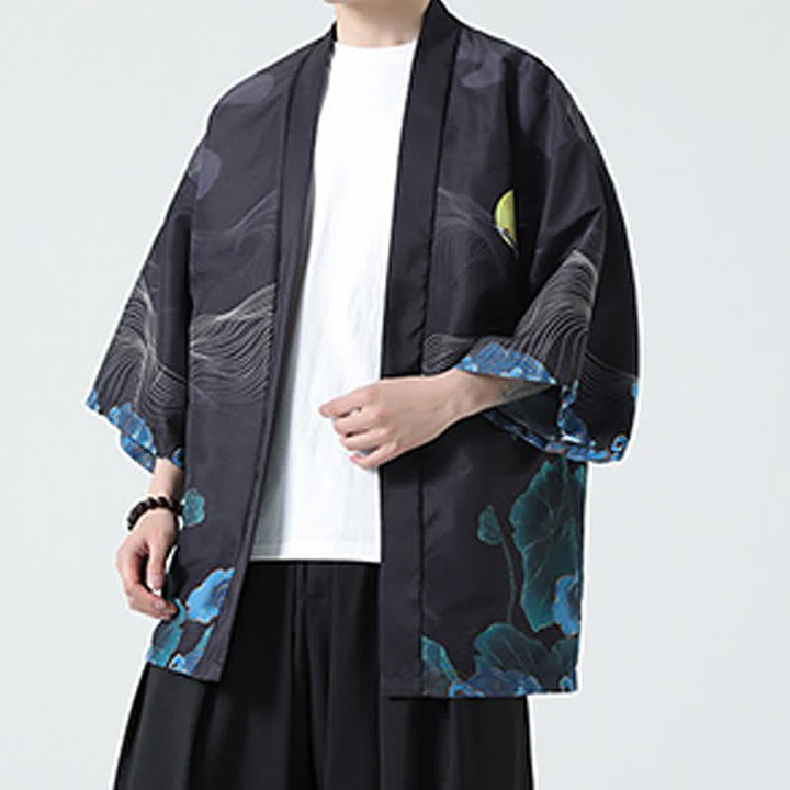 Buddha Stones Summer Casual Vintage Crane Print Men's Kimonos - image 27