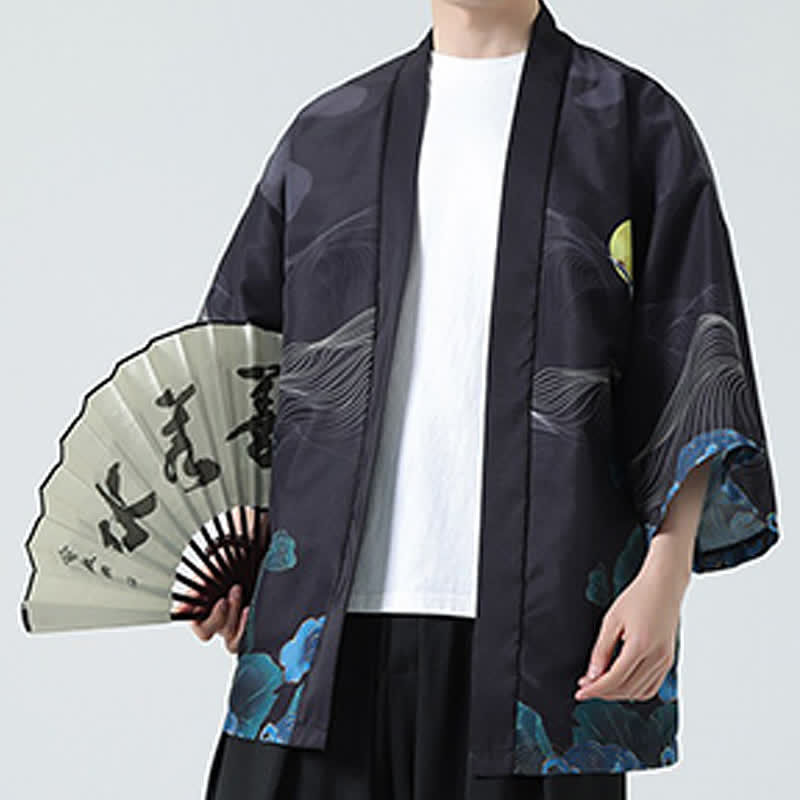 Buddha Stones Summer Casual Vintage Crane Print Men's Kimonos - image 25