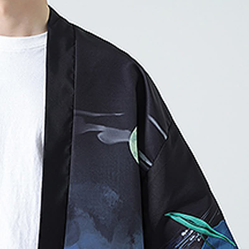 Buddha Stones Summer Casual Vintage Crane Print Men's Kimonos - image 31