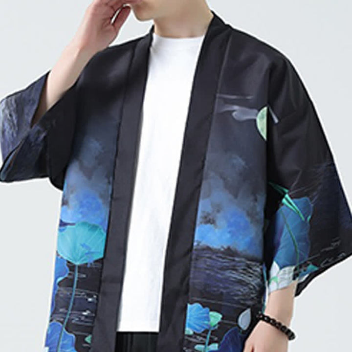 Buddha Stones Summer Casual Vintage Crane Print Men's Kimonos - image 40