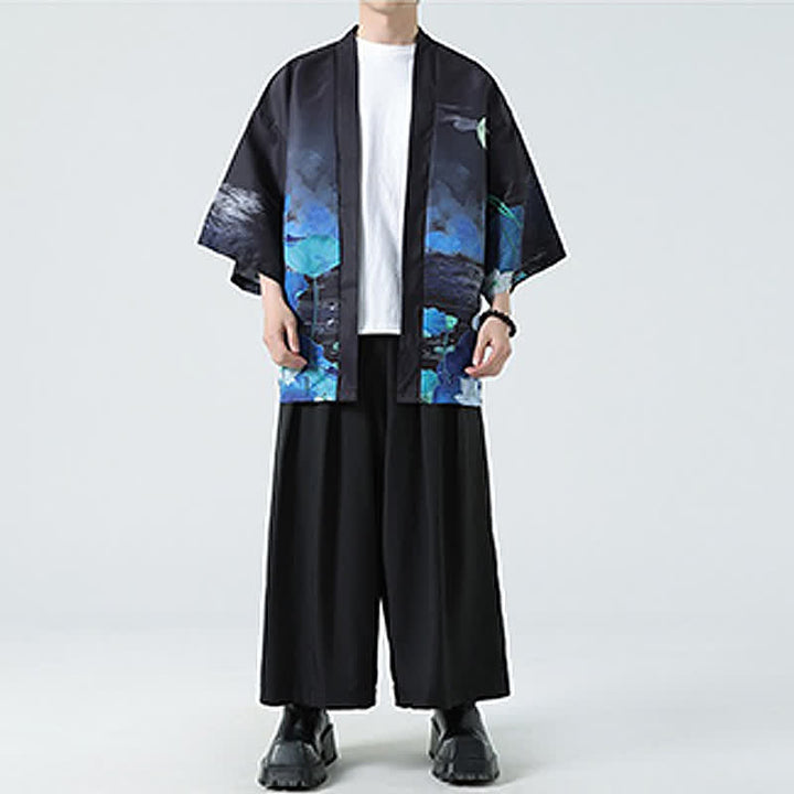 Buddha Stones Summer Casual Vintage Crane Print Men's Kimonos - image 42