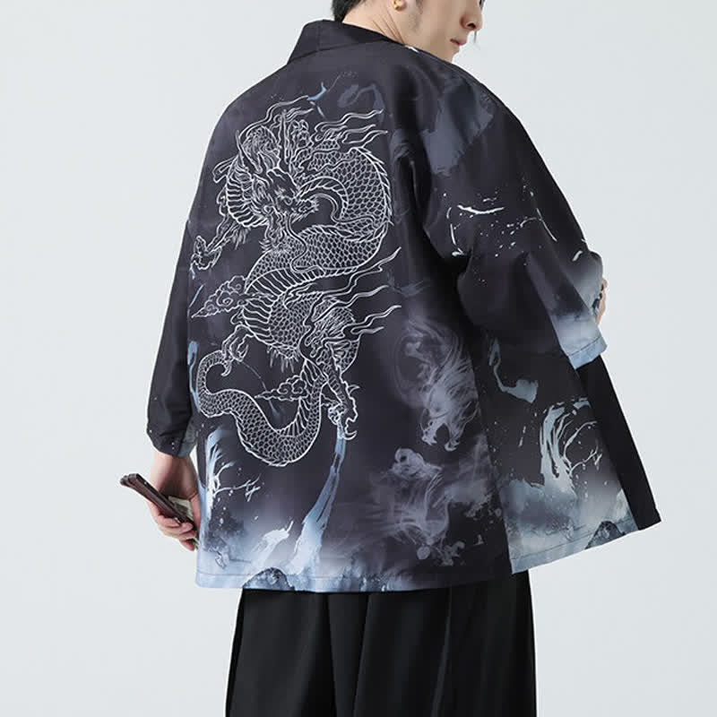 Buddha Stones Summer Casual Vintage Crane Print Men's Kimonos - image 17
