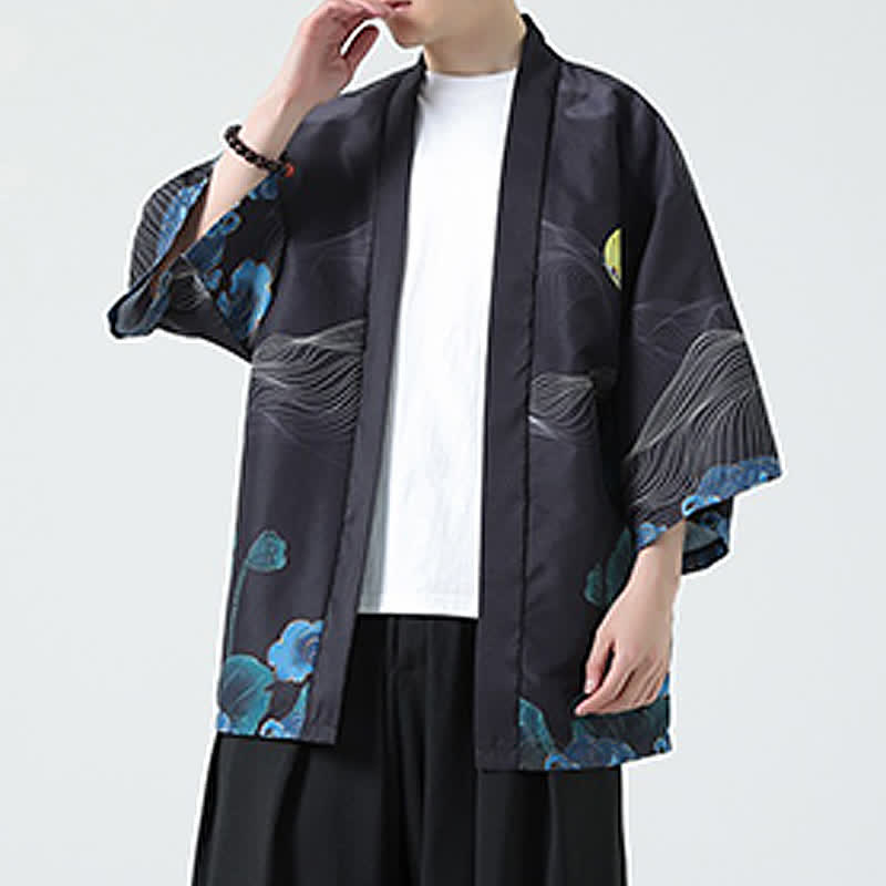 Buddha Stones Summer Casual Vintage Crane Print Men's Kimonos - image 36