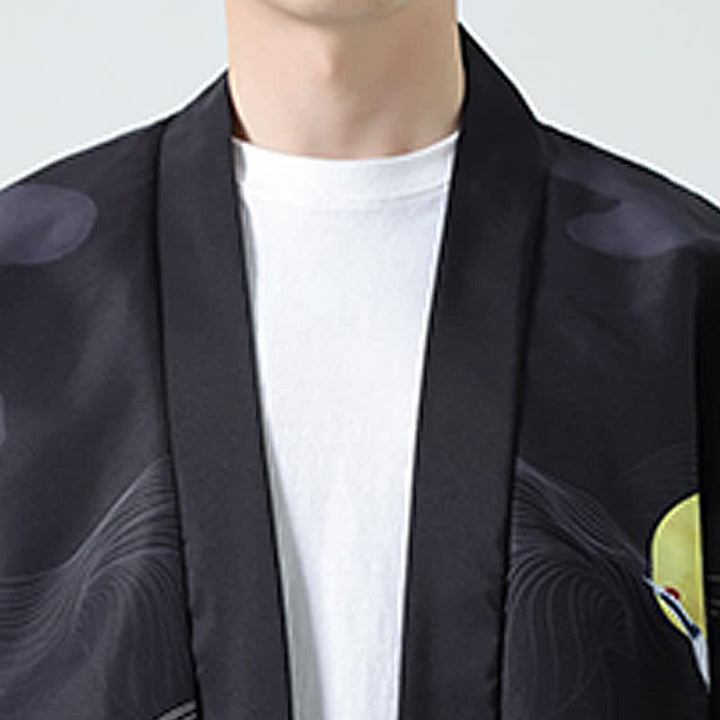 Buddha Stones Summer Casual Vintage Crane Print Men's Kimonos - image 35