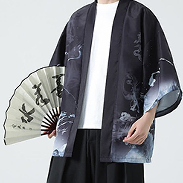 Buddha Stones Summer Casual Vintage Crane Print Men's Kimonos - Dragon - US/UK/AU48, EU58 (5XL) - image 11