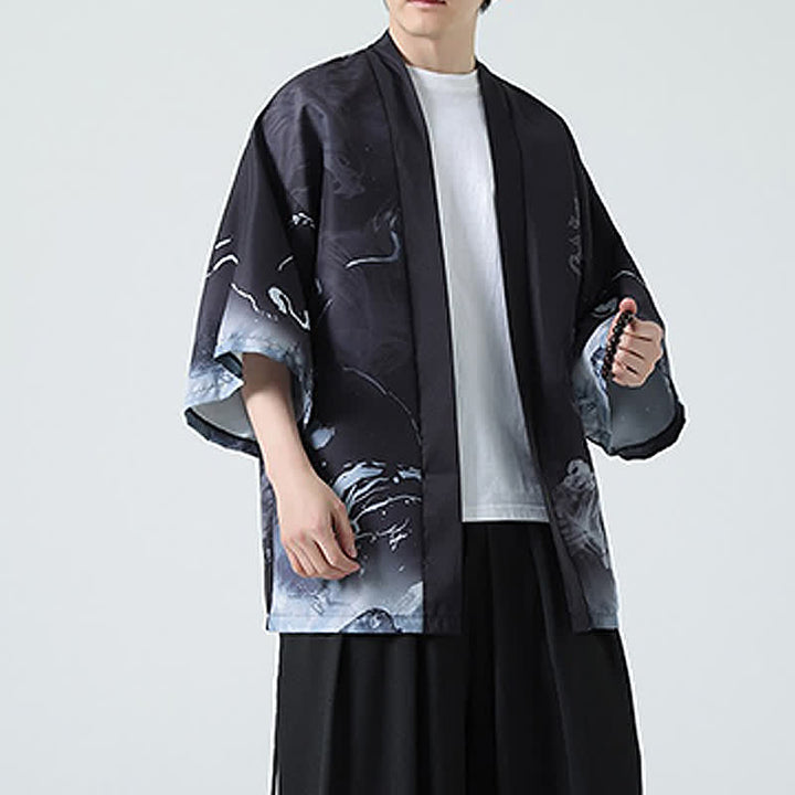 Buddha Stones Summer Casual Vintage Crane Print Men's Kimonos - image 15