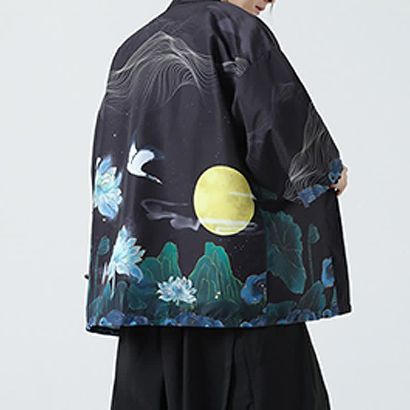 Buddha Stones Summer Casual Vintage Crane Print Men's Kimonos - image 33
