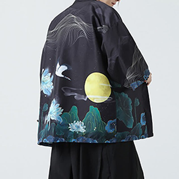 Buddha Stones Summer Casual Vintage Crane Print Men's Kimonos - image 33