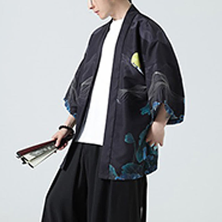 Buddha Stones Summer Casual Vintage Crane Print Men's Kimonos - image 34