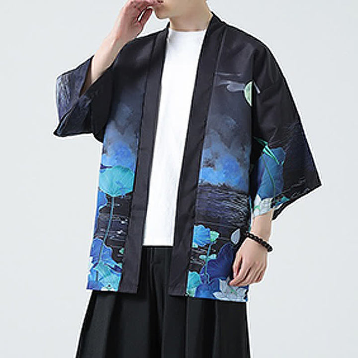Buddha Stones Summer Casual Vintage Crane Print Men's Kimonos - image 43