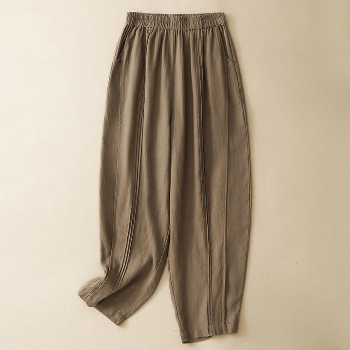 Buddha Stones Summer Casual Minimalist Solid Cropped Pants Vertical Seam Women's Harem Pants With Pockets - Peru - US8-10, UK/AU12-14, EU40-42 (2XL) - image 16
